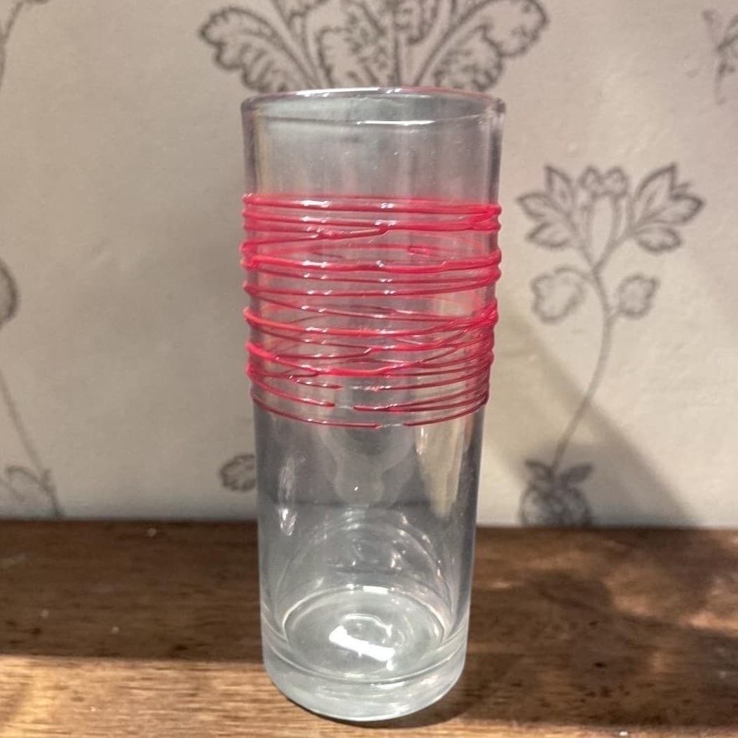 Pier 1 Imports Red Swirline Glass Vase, Vintage Handcrafted Flower Display, Flaw