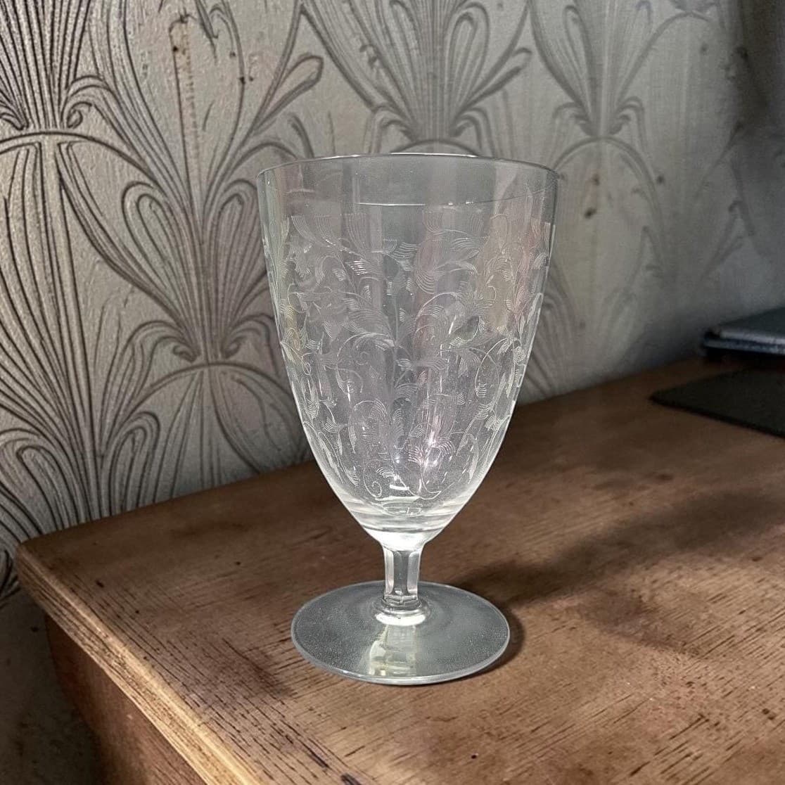 Leaf Etched Ice Tea Glass, Vintage Footed Water Goblet, Replacement Drinkware
