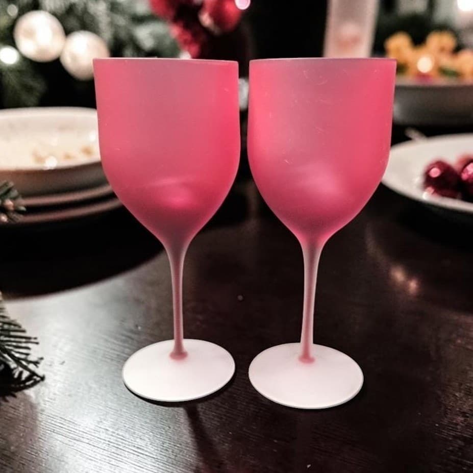 Ruby Red Frosted Mid-Century Wine Glasses, Set of 2, Replacement Stemware