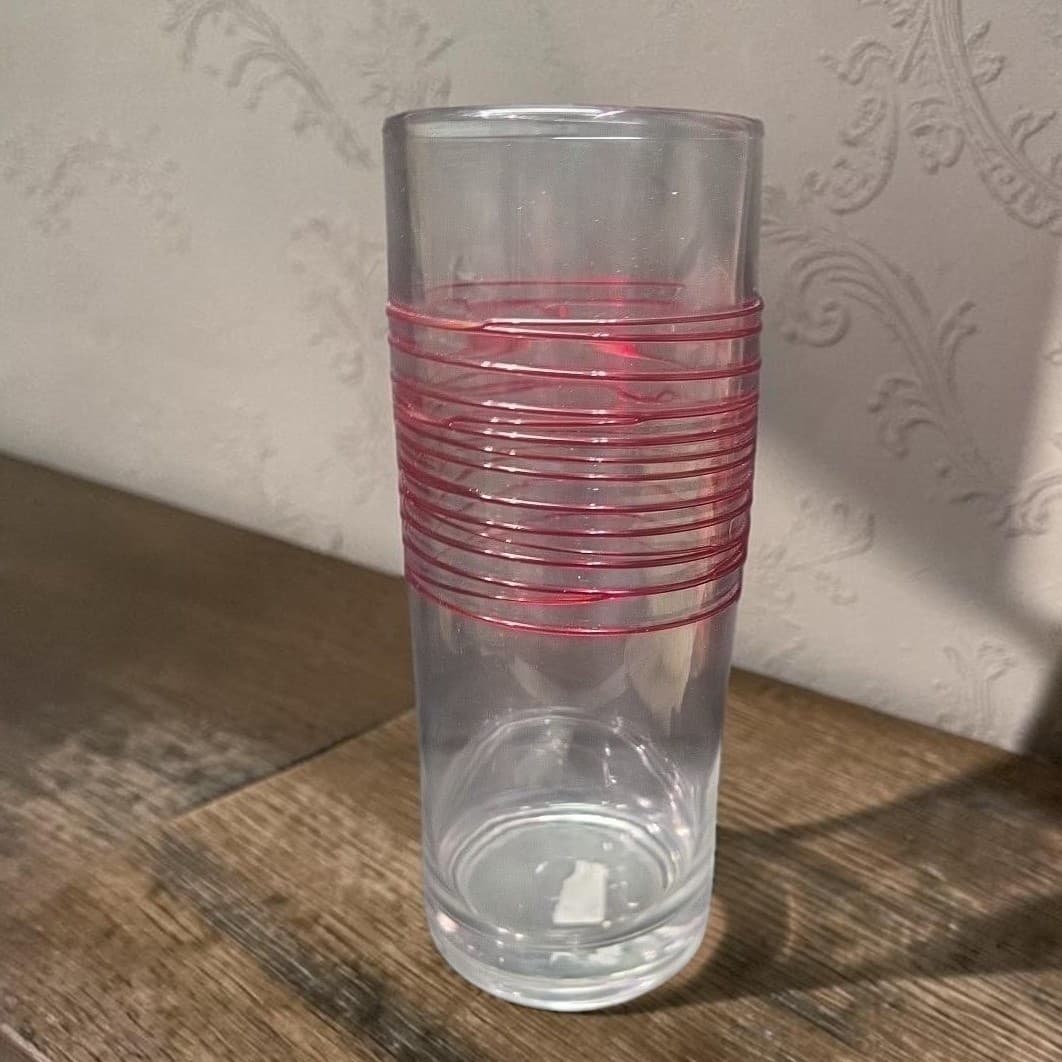 Pier 1 Imports Red Swirline Glass Vase, Vintage Handcrafted Flower Display