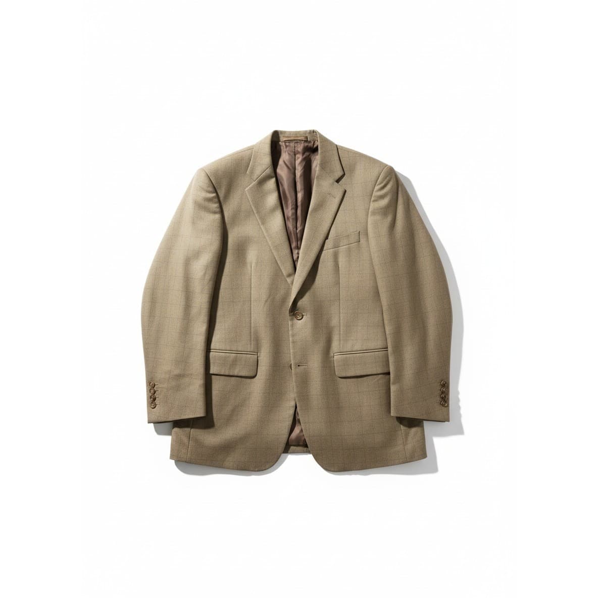 Joseph & Feiss Gold Plaid Brown Blazer, Men's 42R Sport Coat, Beige Jacket