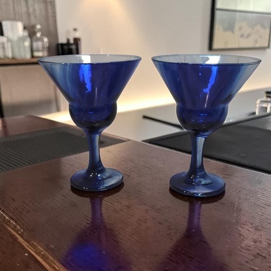 Libbey Cobalt Blue Martini Glasses, Set of 2, Stemware, Marbelique Swirl Design