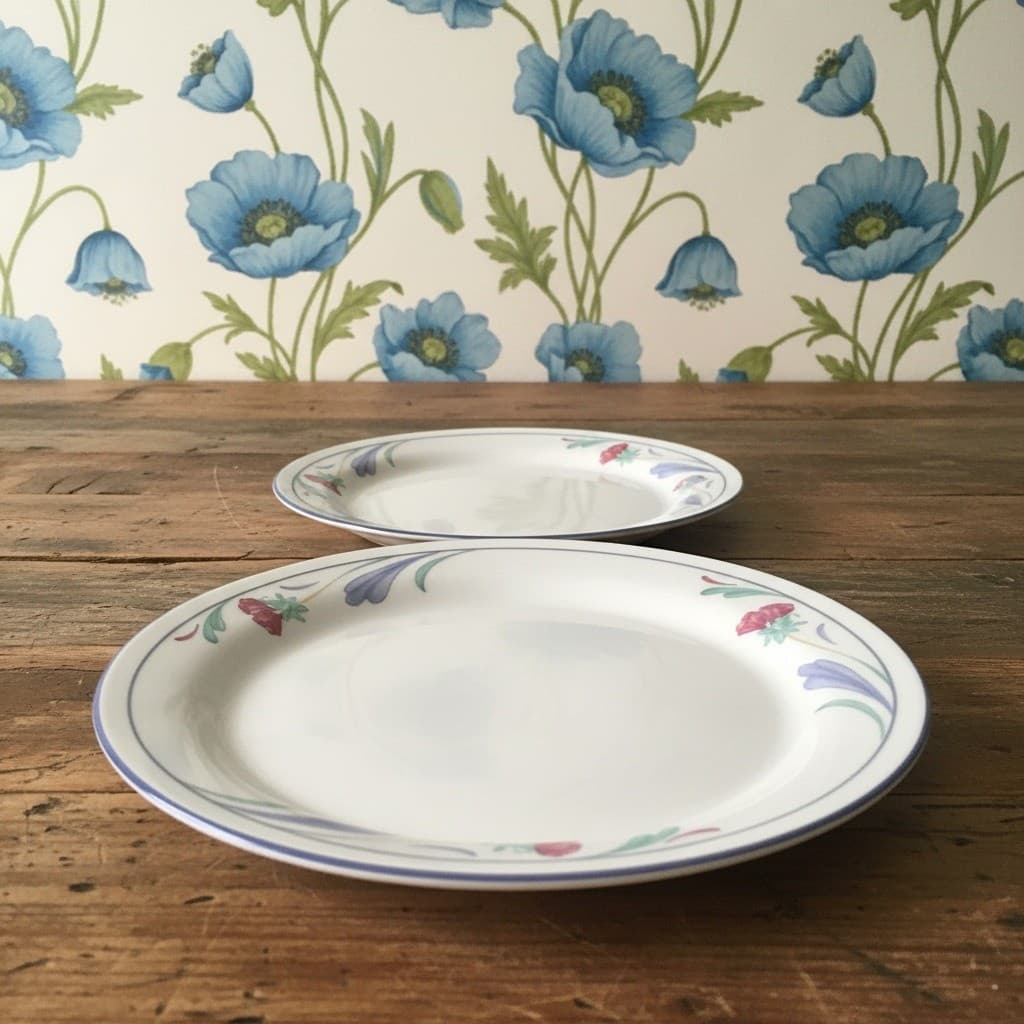 Lenox Chinastone Poppies On Blue Luncheon Plates, Set Of 2, Floral Dinnerware