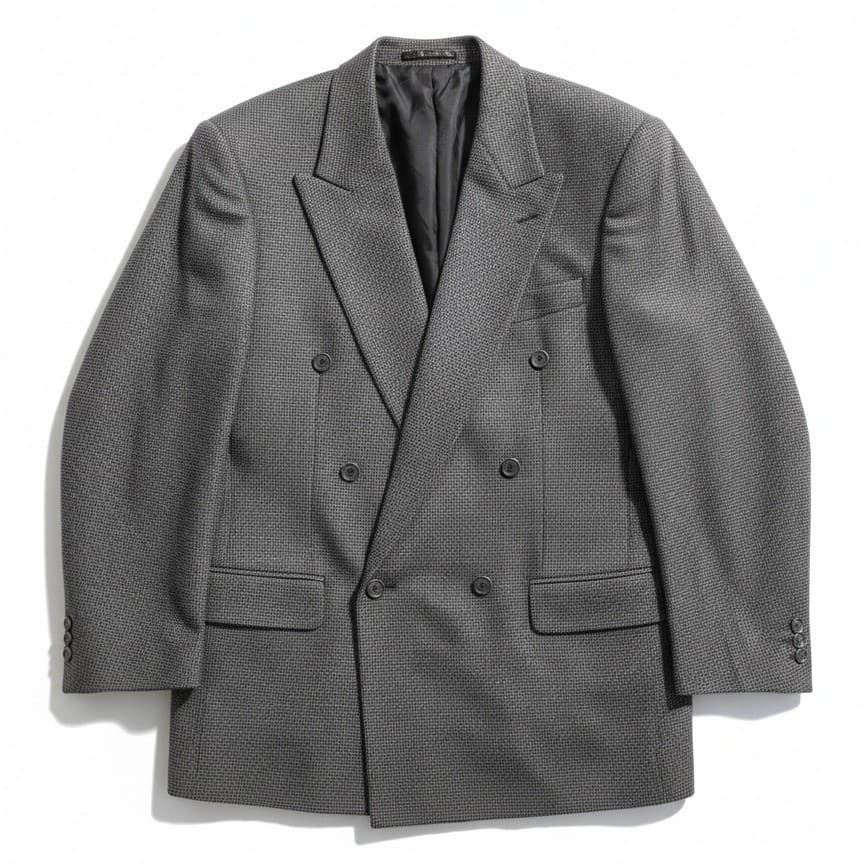 Pierre Balmain Grey 100% Pure Wool Double Breasted Blazer, Men's 40L Suit Jacket