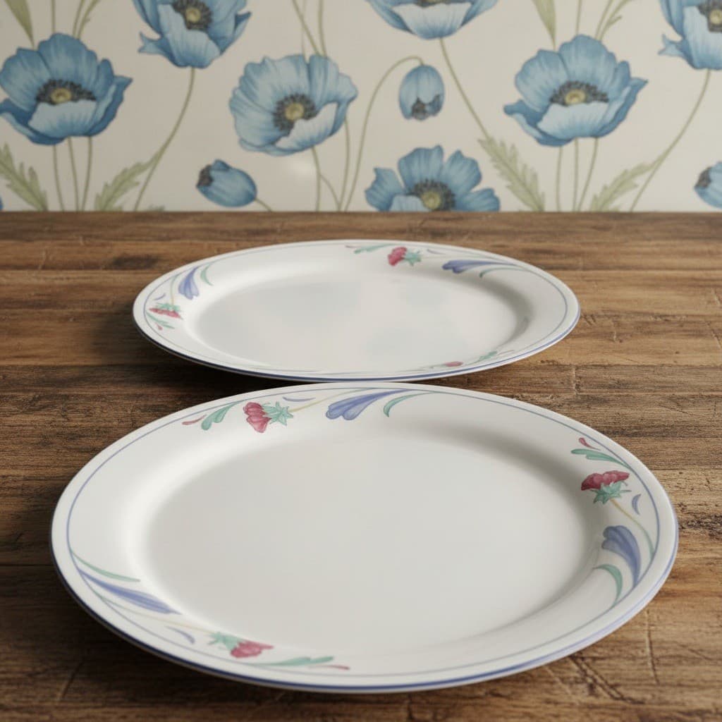 Lenox Chinastone Poppies On Blue Dinner Plates, Set Of 2, Floral Dinnerware