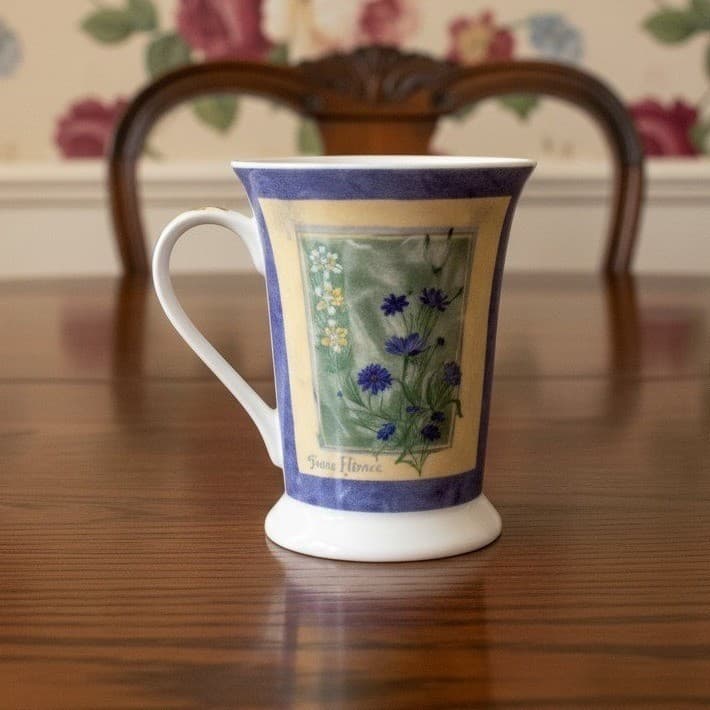 Pimpernal English Cornflower Coffee Cup, Vintage Fine Porcelain Mug, Drinkware