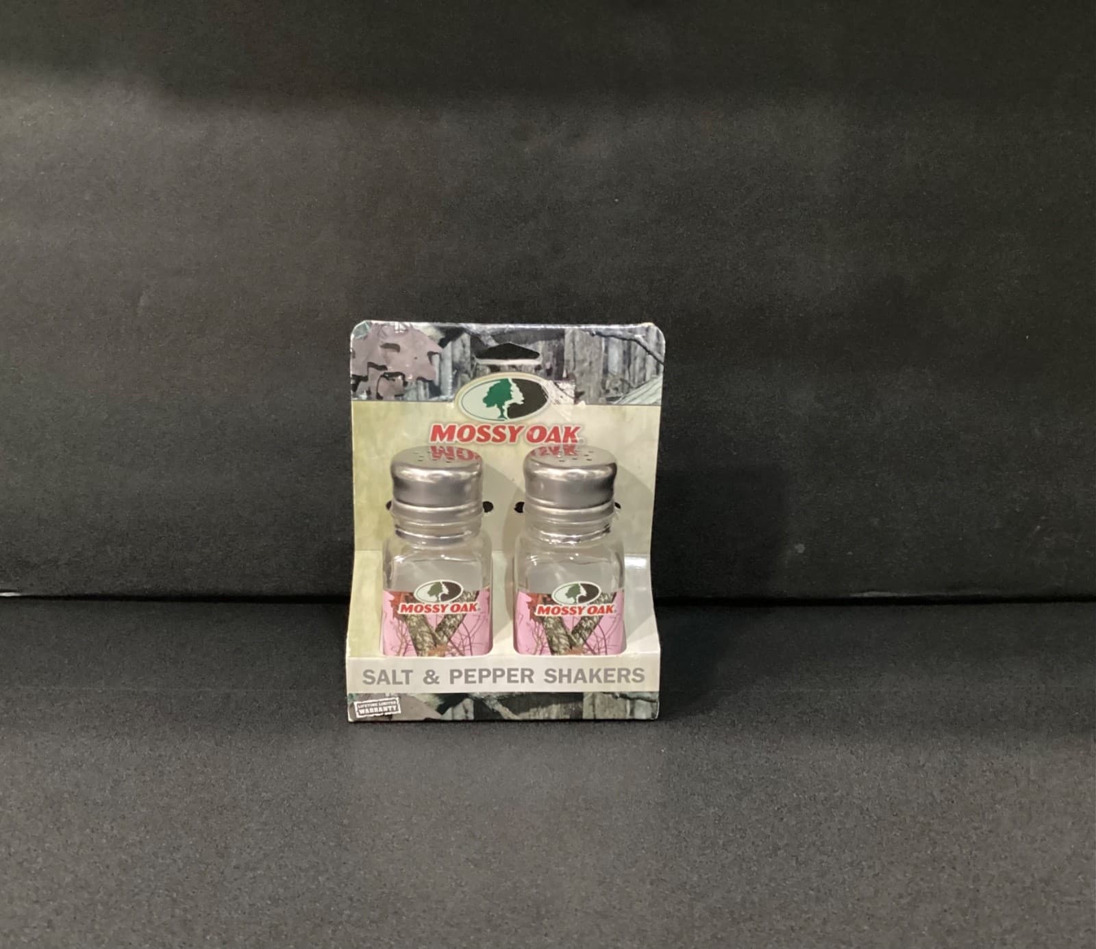Mossy Oak Salt And Pepper Shaker Set Camouflage Theme Glass Stainless Top New