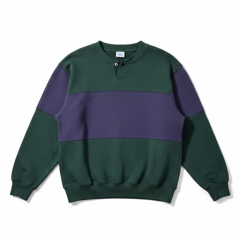 Cheetah Mervyns Colorblock Sweatshirt, Mens Small, Green Purple Henley, Vintage
