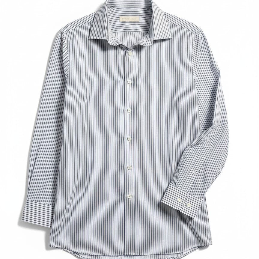 Michael Kors Blue White Striped Long Sleeve Button Down, Men's 16 34/35 Shirt
