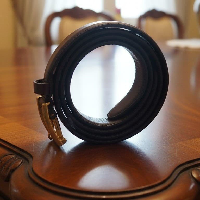 Hand Burnished Leather Belt, Made in Italy, Dark Brown Gold Buckle, Size 34