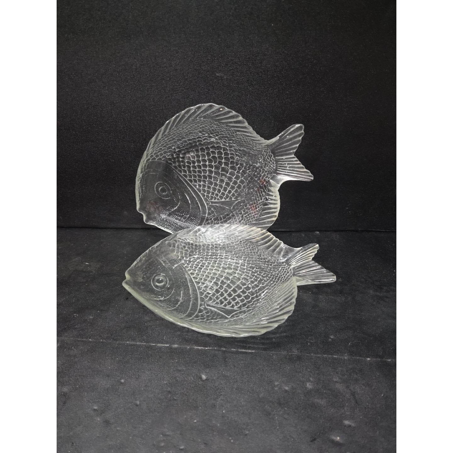Arcoroc Clear Fish Salad Plates, Set of 2, Embossed Pressed Glass, Tableware