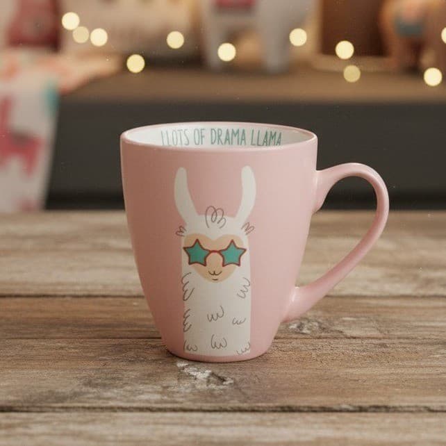 Llots Of Drama Llama Pink Coffee Cup, Ceramic Novelty Mug, Replacement Drinkware