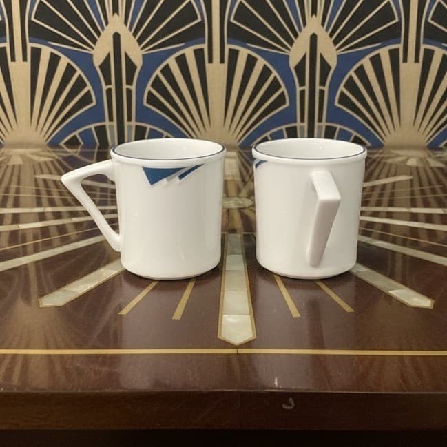 Homer Laughlin Milford Coffee Cups, Set of 2, Vintage Triangle Handle Mugs