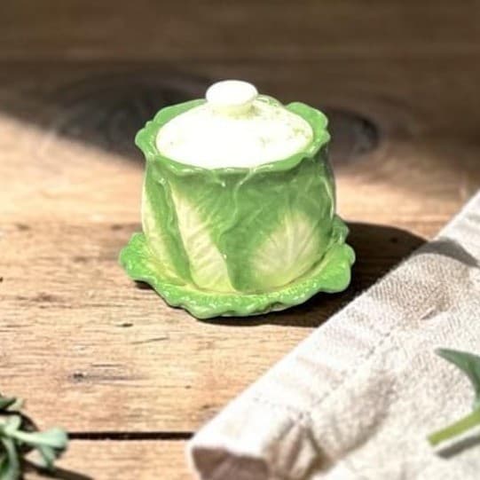 Mann Monte Verde Green Cauliflower Sugar Bowl, Vintage Hand Painted Tableware