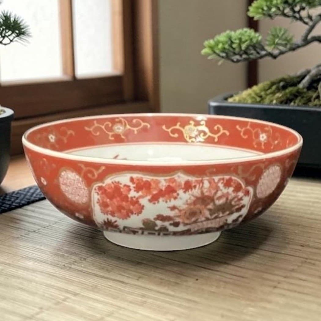 Imari Japan Vegetable Bowl, Vintage Hand Painted Floral & Birds, Serving Dish