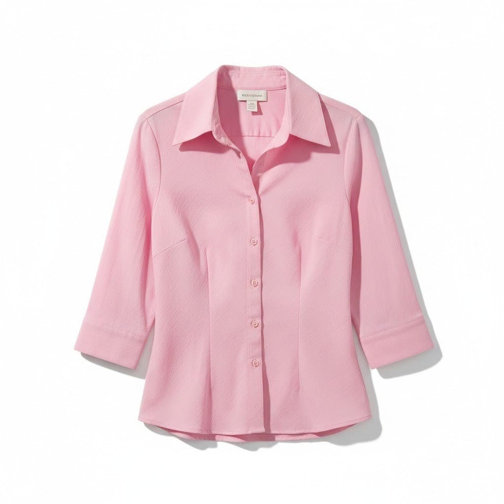 Worthington Stretch Pink Button Down Blouse, Woman's Small, 3/4 Sleeve, Textured