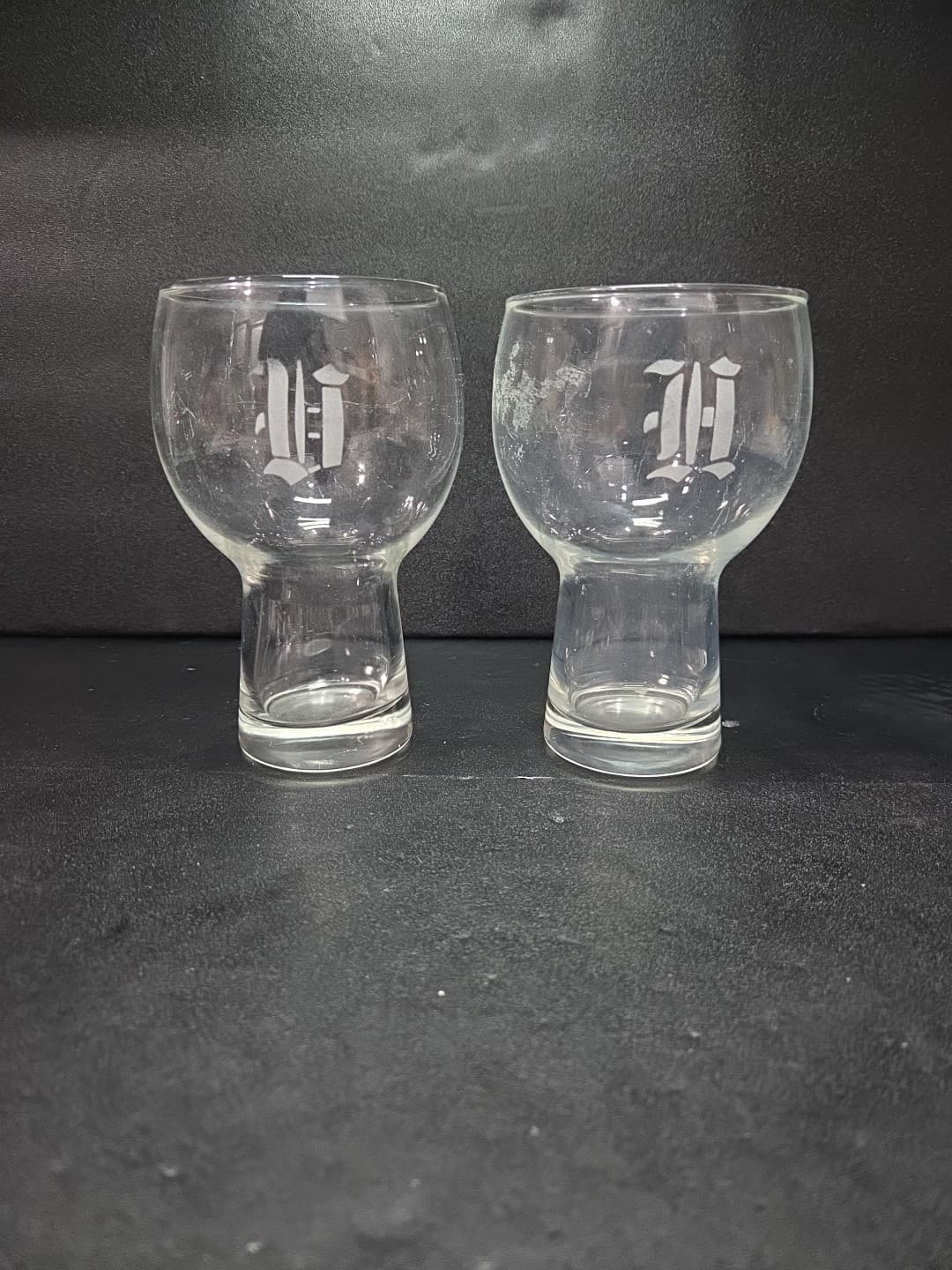 Etched Vintage Pilsner Glasses, Frosted H Monogram Tumblers, Set Of 2 Glasses
