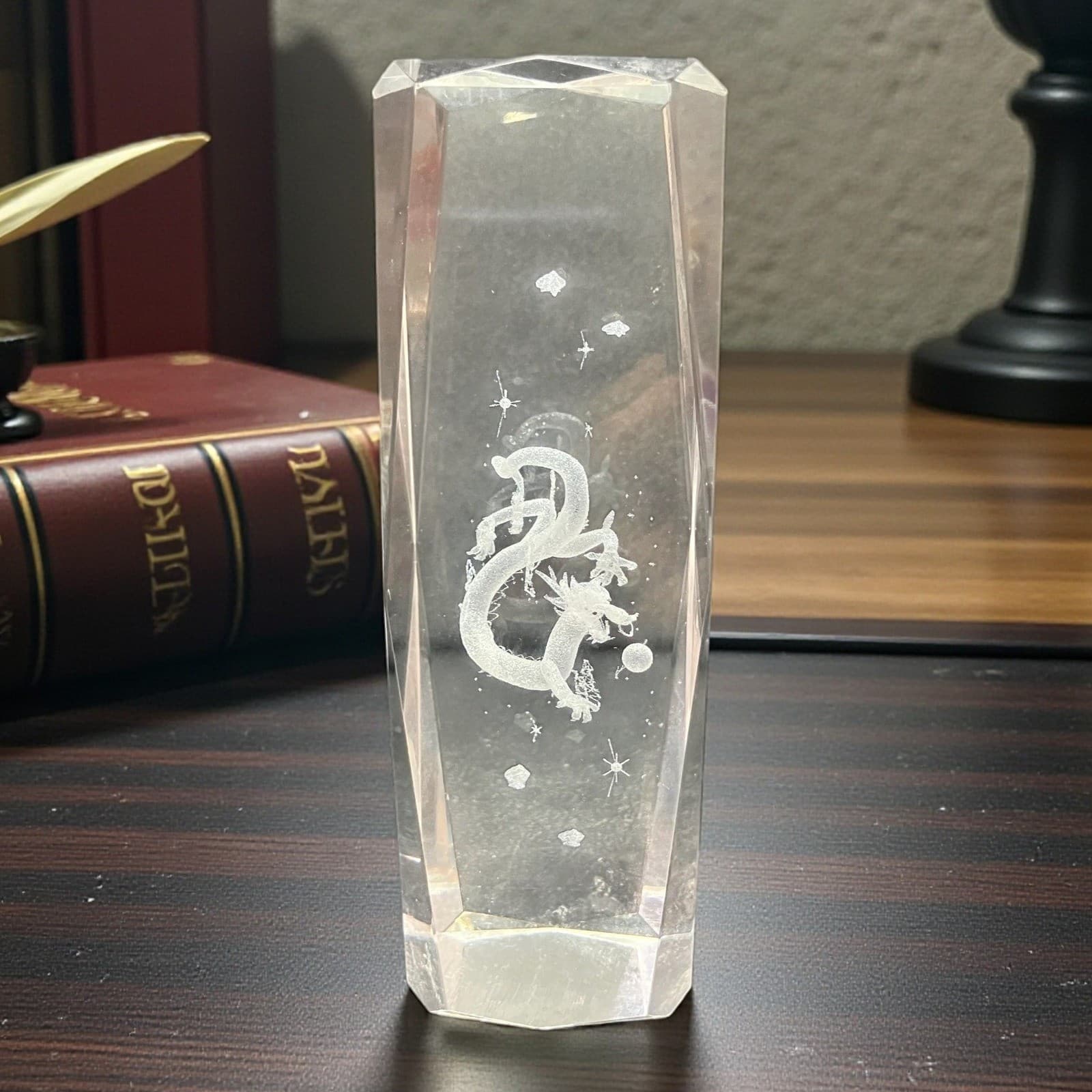 Laser-Etched 3D Dragon Crystal Paperweight, Fantasy Office Decor Glass Sculpture