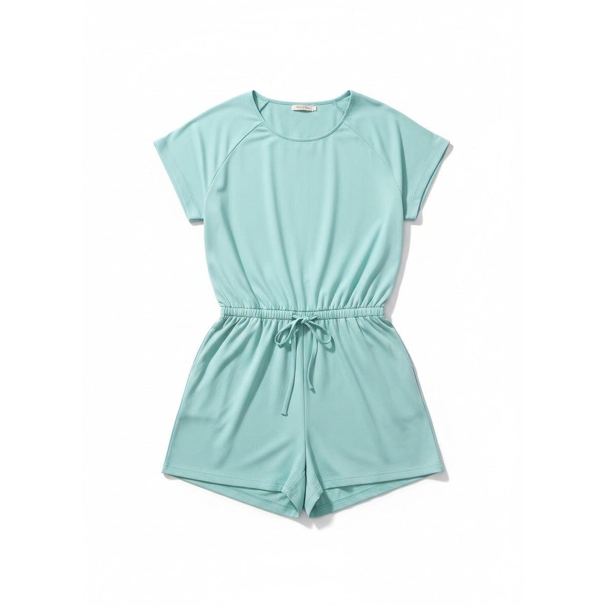 Just Be Mint Blue Short Sleeve Elastic Drawstring Waist Romper, Women's 2X
