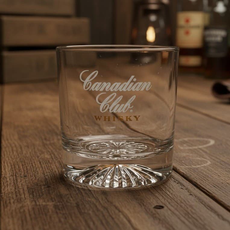 Canadian Club Clear Whiskey Tumbler, Vintage Rocks Glass, Replacement Barware