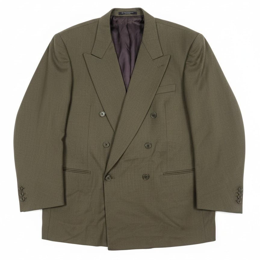 Jones New York Olive Green Double Breasted Wool Blend Blazer, Men's 46L Jacket
