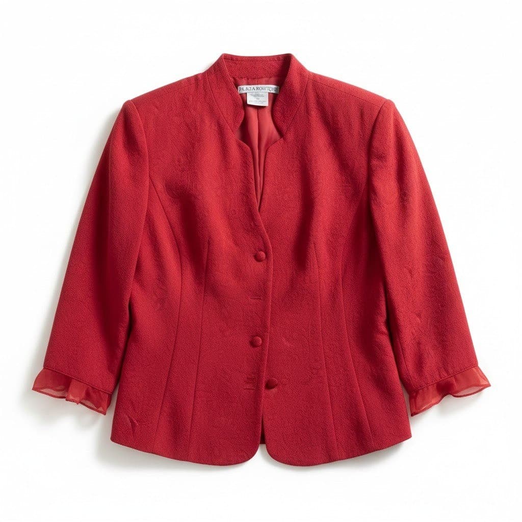 Plaza South Red Paisley Jacquard Blazer Ruffle Cuff Jacket, Woman's Size 8
