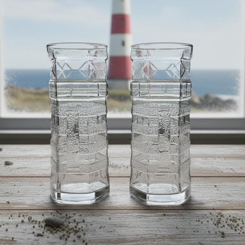 Red Lobster Lighthouse Design Tumblers, Set of 2, Vintage Libbey Glass Cups
