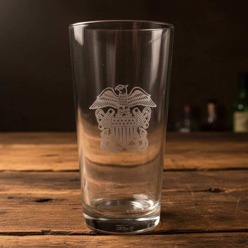 American Eagle Etched Beer Glass, Vintage Freedom Tumbler, Patriotic Barware