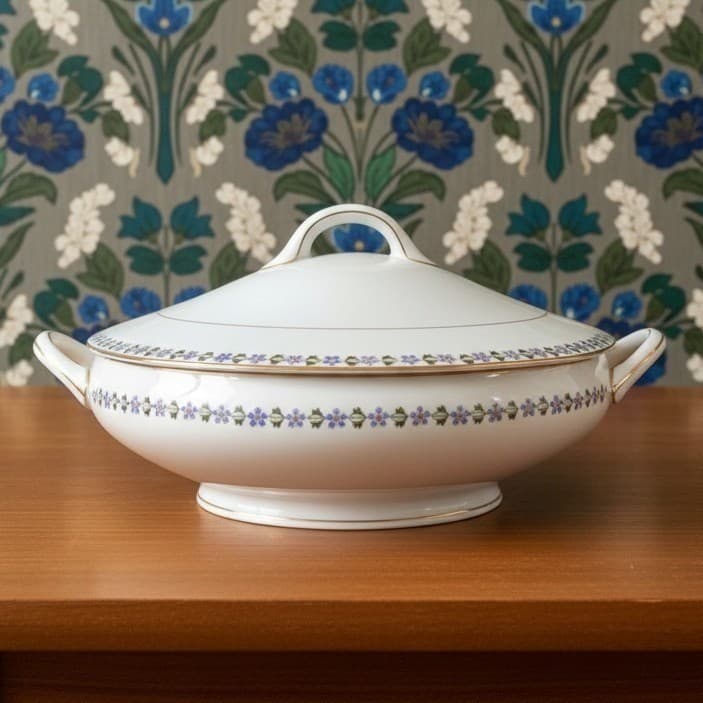 Noritake Nippon Covered Casserole, Blue Cornflowers Serving Dish, Floral Tureen