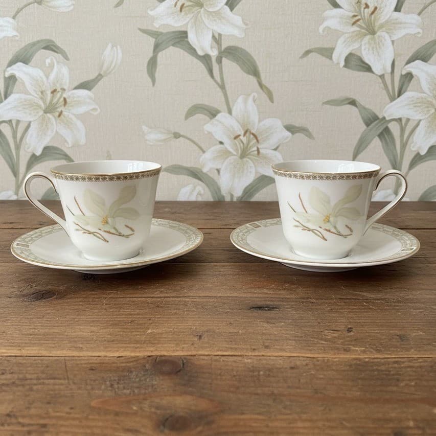 Royal Doulton White Nile Teacup & Saucers, Set of 2 Vintage Fine China Tableware