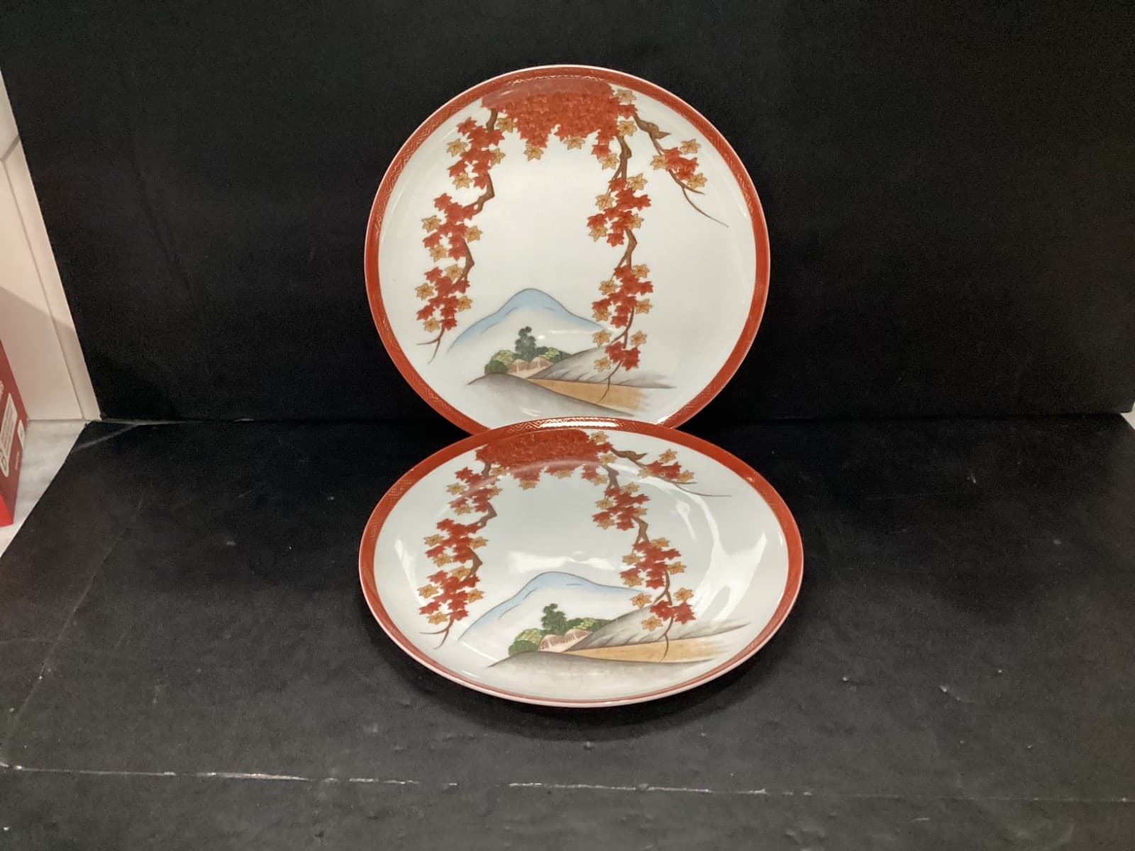 Arita China Art15 Rust Gold Leaves Branches-Trees/Hills-Dinner Plates Set of 2