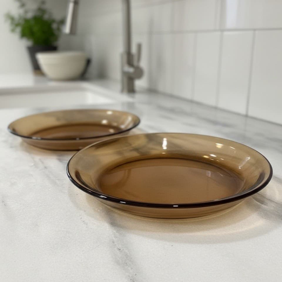 Anchor Hocking Amber Pie Plate #1060, Set of 2, Vintage Fire-King Bakeware