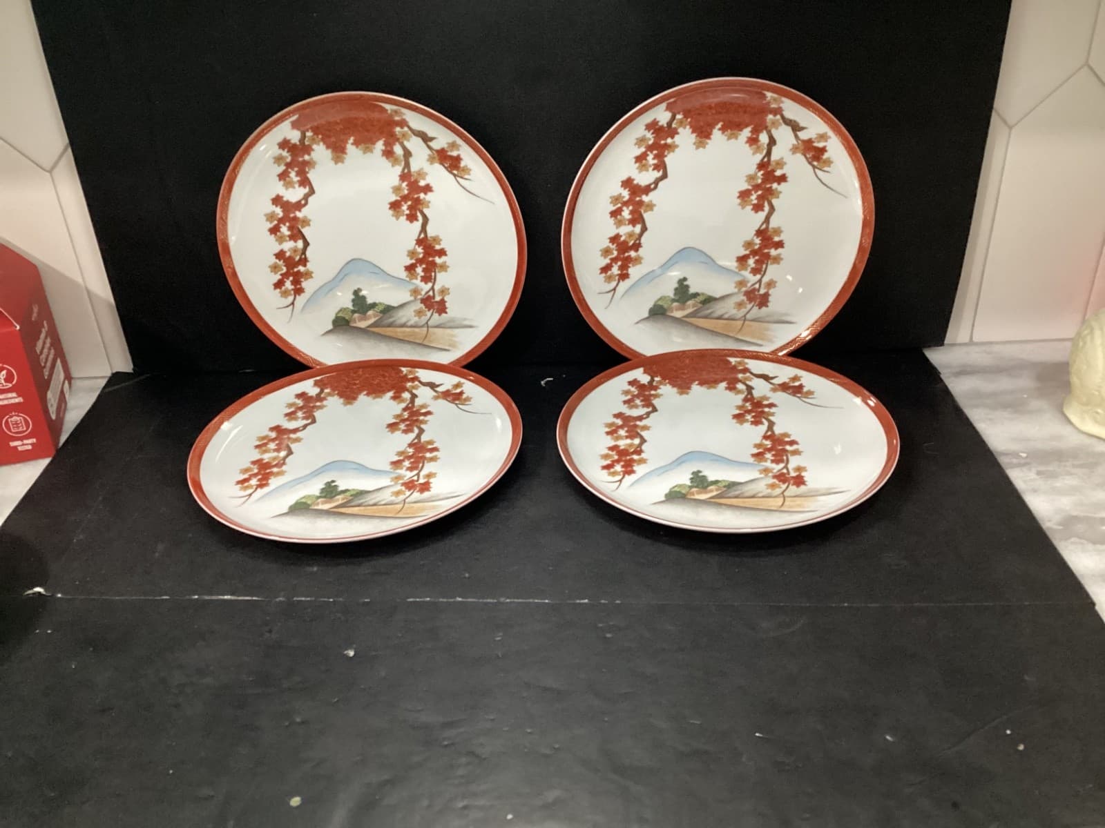 Arita China Art15 Gold Leaves on Branches-Trees/Hills-Dinner Plates-Set of 4