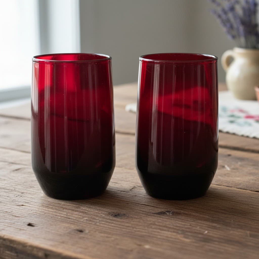Anchor Hocking Royal Ruby Juice Glasses, Set of 2, Vintage Tumblers, Drinkware