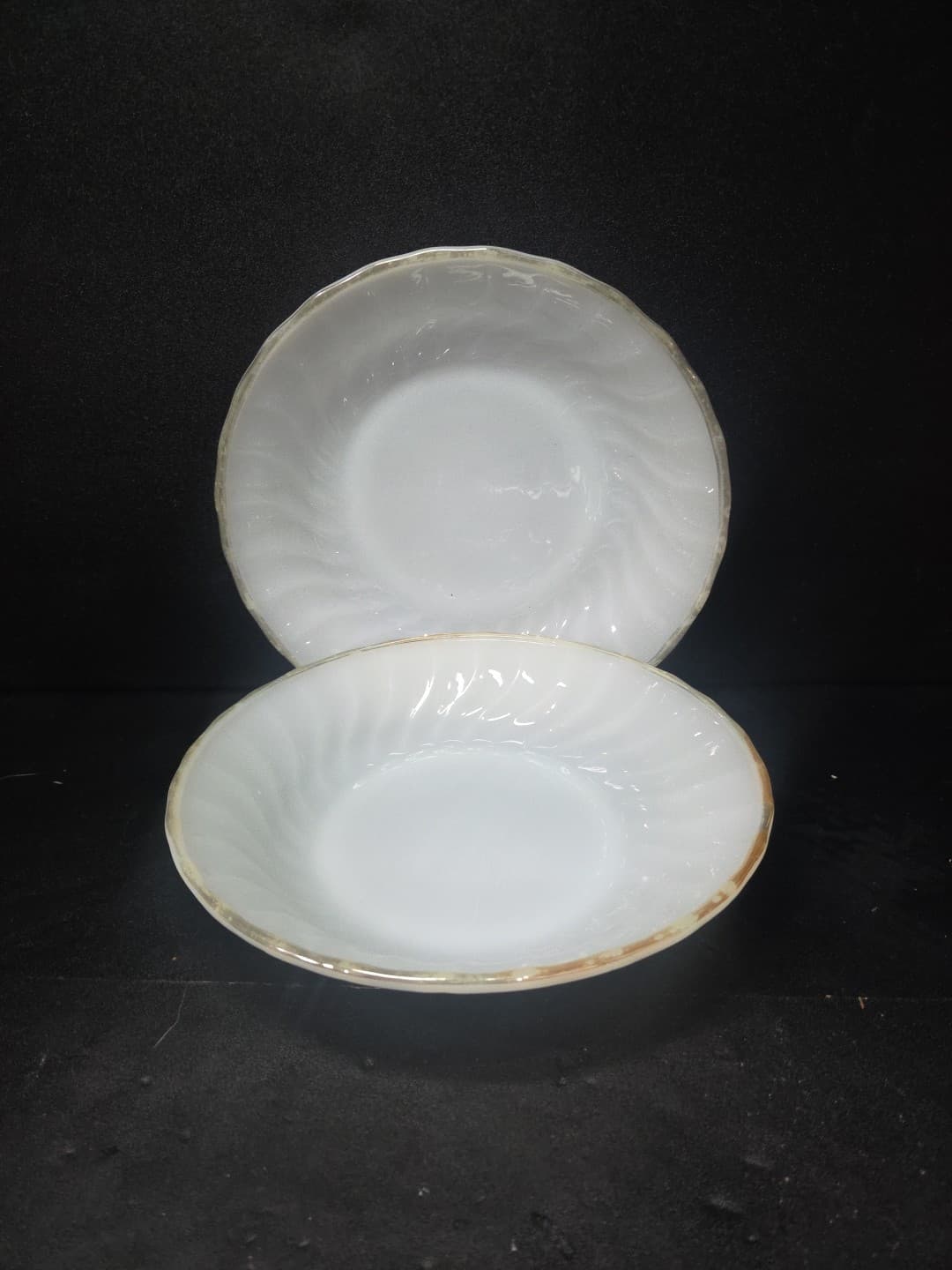 Anchor Hocking Swirl Golden Shell Luster Soup Bowls, Set of 2, Vtg Coupe Bowls