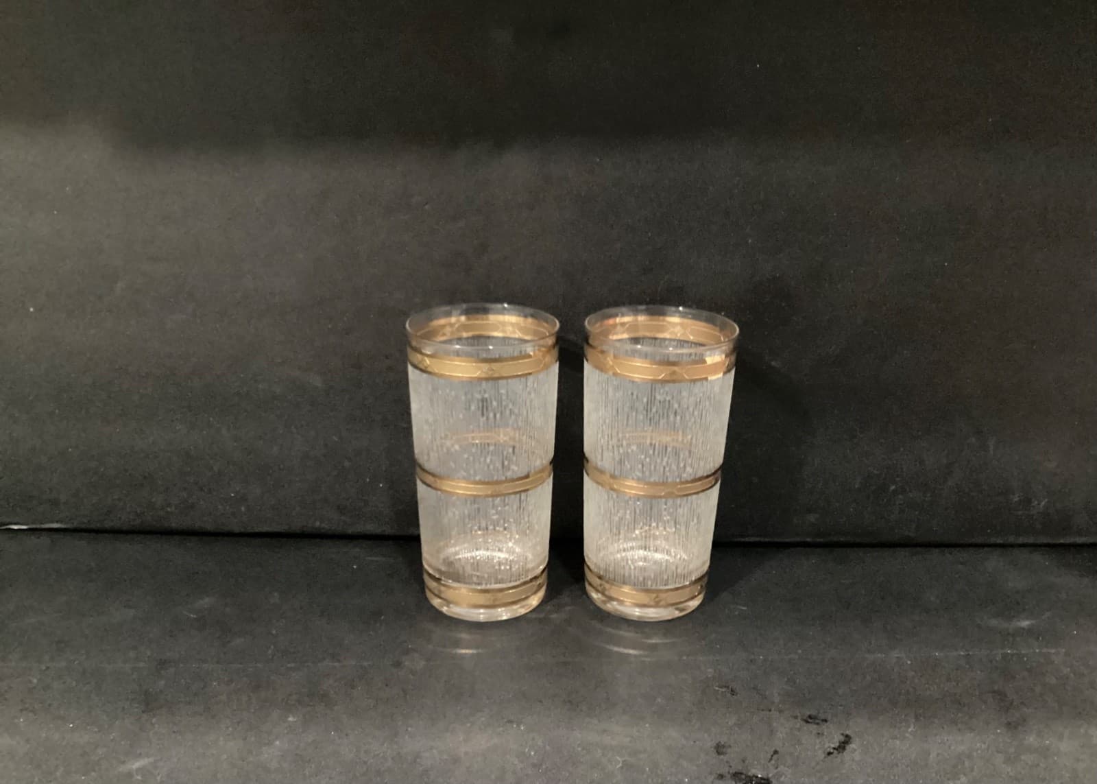 Vintage MCM Barware Culver 22K Gold Icicle 5.5 in Highball Glass ~ Set of 2