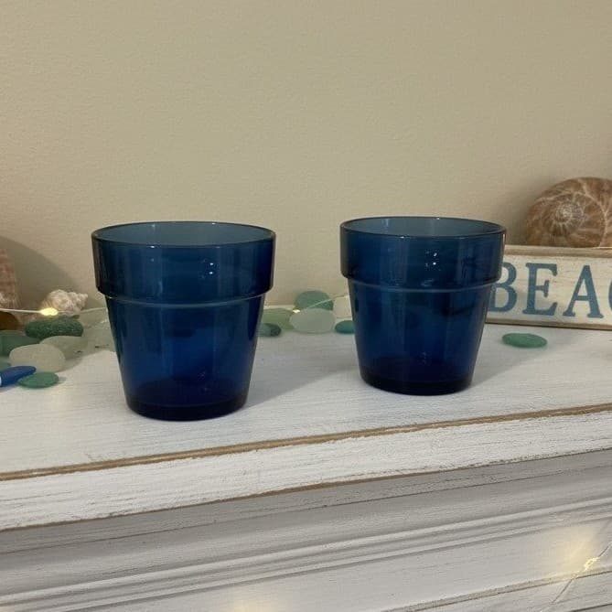 Cobalt Blue Thick Glass Mini Votive Candle Holders, Set of 2, Toothpick Cups