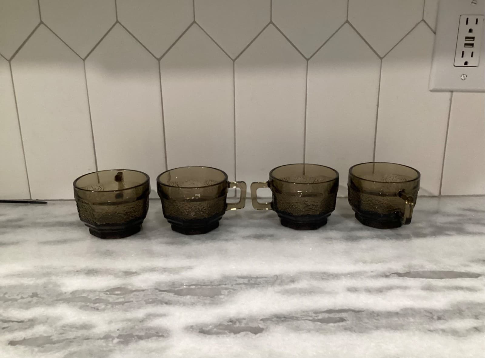 Vintage Anchor Hocking Brown Octagon Textured Cups Set of 4