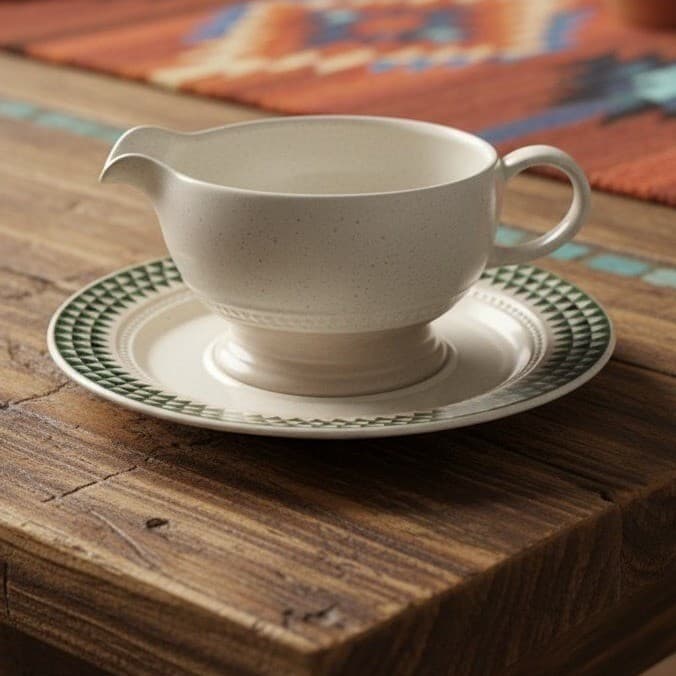 Mikasa StoneCraft "Laredo" Gravy Boat With Saucer, Vintage Southwest Stoneware