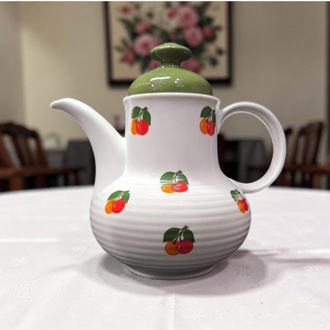 Seltmann Weiden Bavaria Teapot, Cherry Pattern Coffee Pot, Vintage Kitchenware