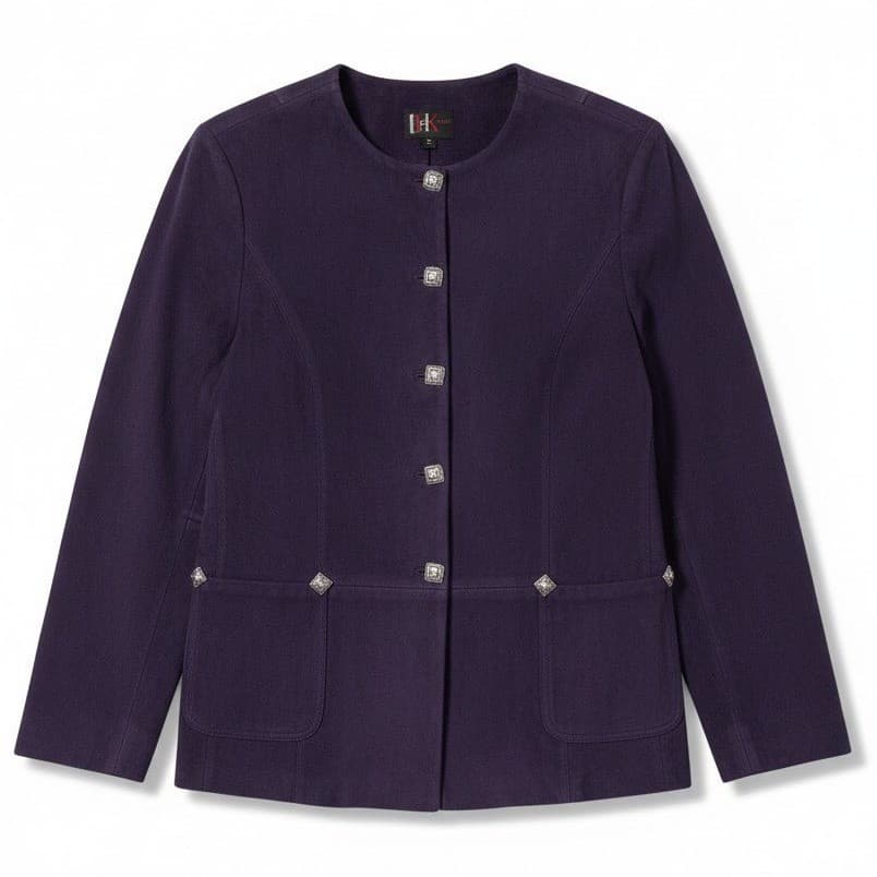 R&K Originals Purple Faux Suede Mismatched Button Front Jacket, Women's Size 8
