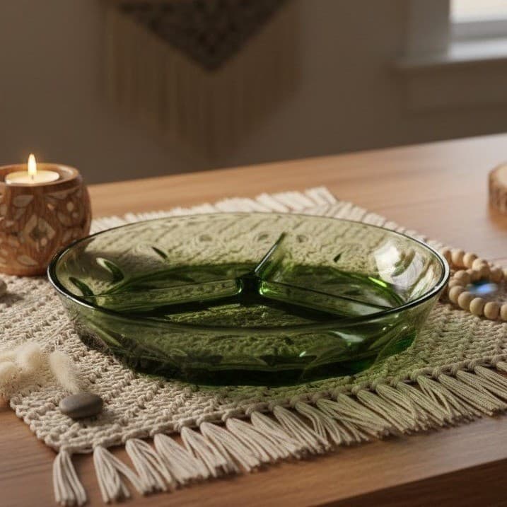 Indiana Glass Green Relish Tray, Kings Crown Thumbprint Design, Replacement Dish