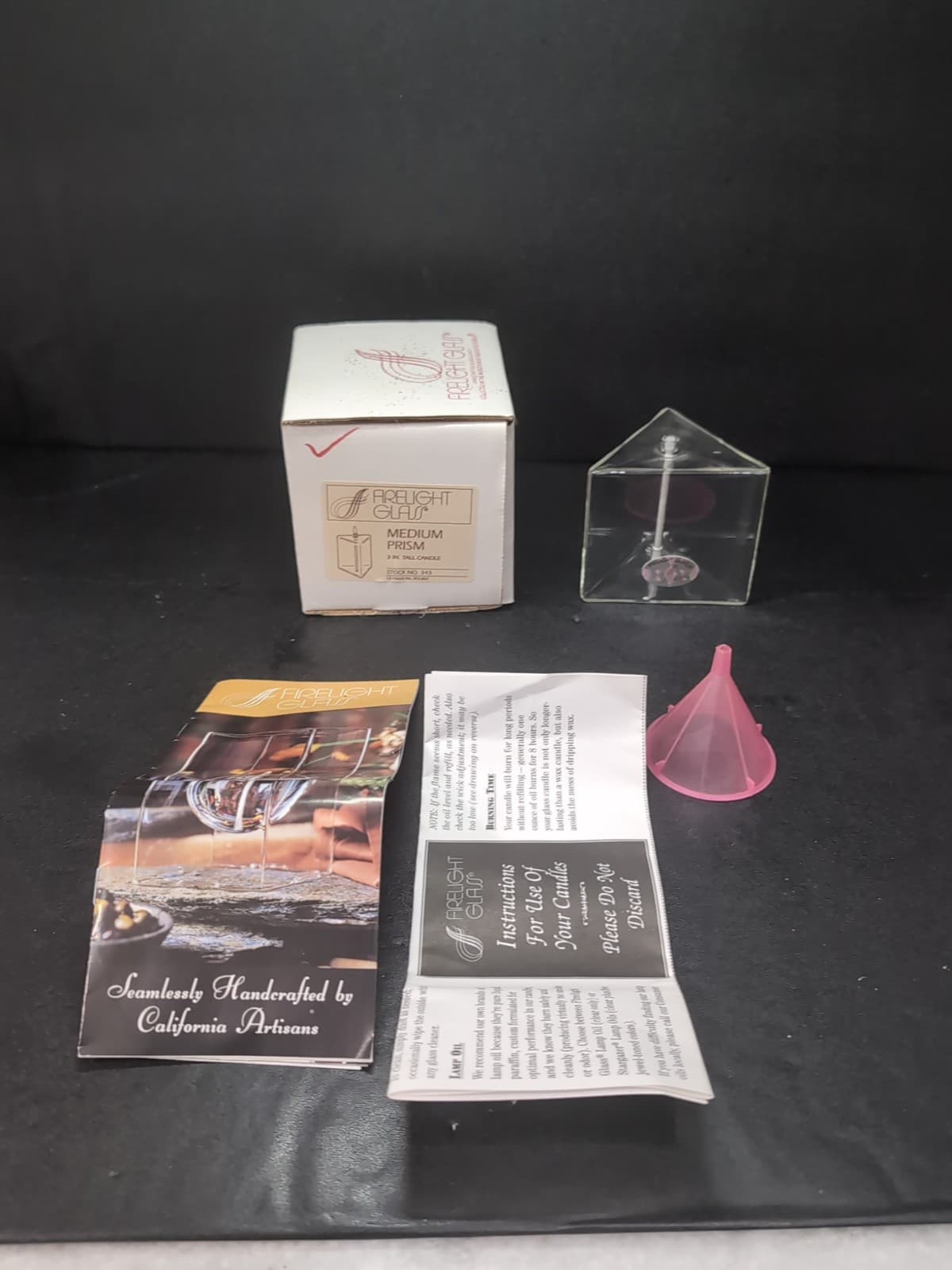 Firelight Glass 3" Medium Prism Candle, Triangle Candle, Prism Oil Lamp, Decor