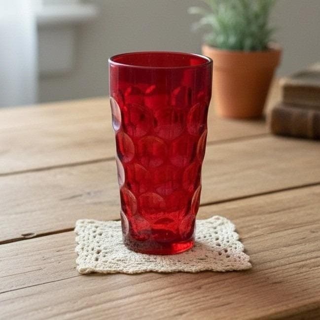 Imperial Glass Provincial Dark Ruby Flat Tumbler, Vintage Glassware, Drinkware
