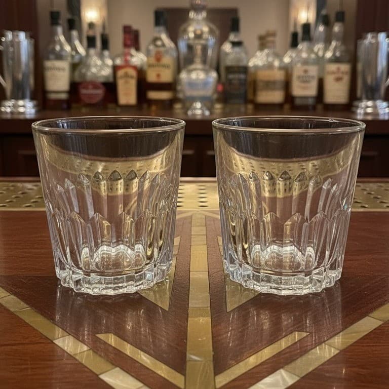 Rotary Whiskey Lowball Tumblers, Set of 2 Vintage Clear Rocks Glasses, Drinkware