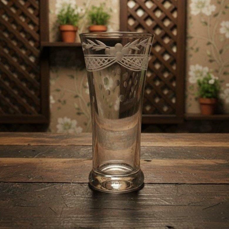 Bohemia Etched Glass Bud Vase, Tall Shooter Style, Vtg Floral & Lattice Crystal