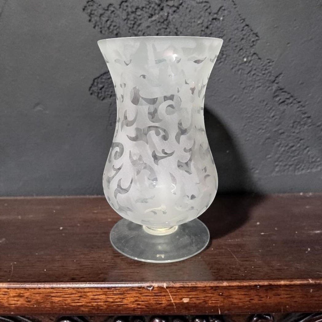 Frosted Glass Vase, Vintage Footed Flower Holder, Replacement Centerpiece