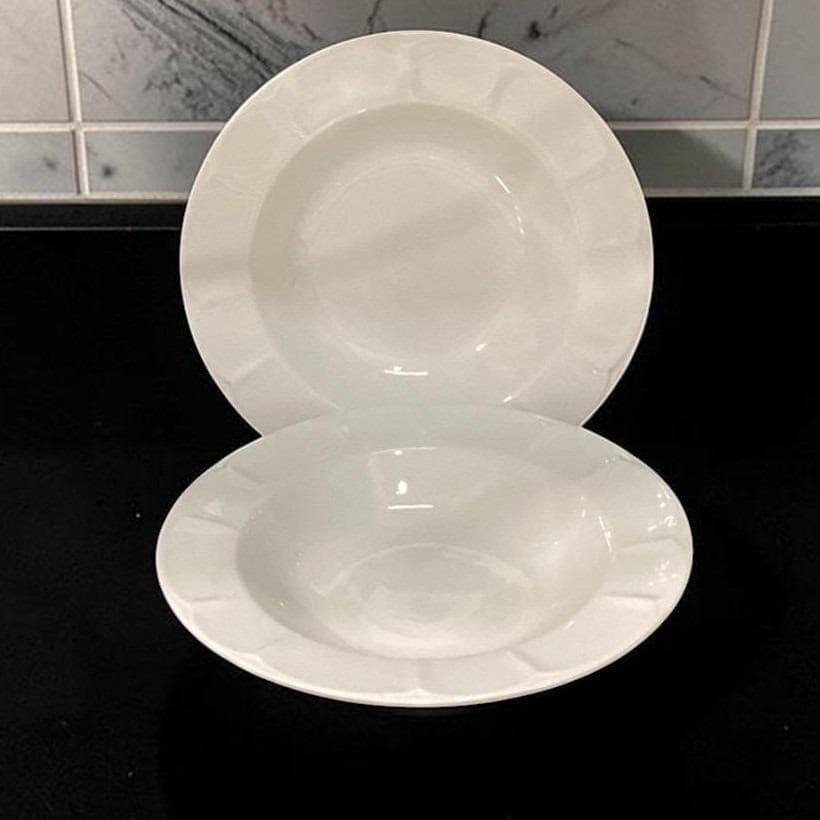 Pfaltzgraff White Scalloped Pasta Bowls, Set of 2, Vtg Henry Ford Museum Design