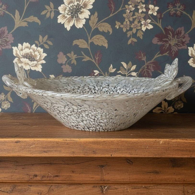 Julia Knight Argento Serving Bowl, Vintage Floral Design Handles, Centerpiece