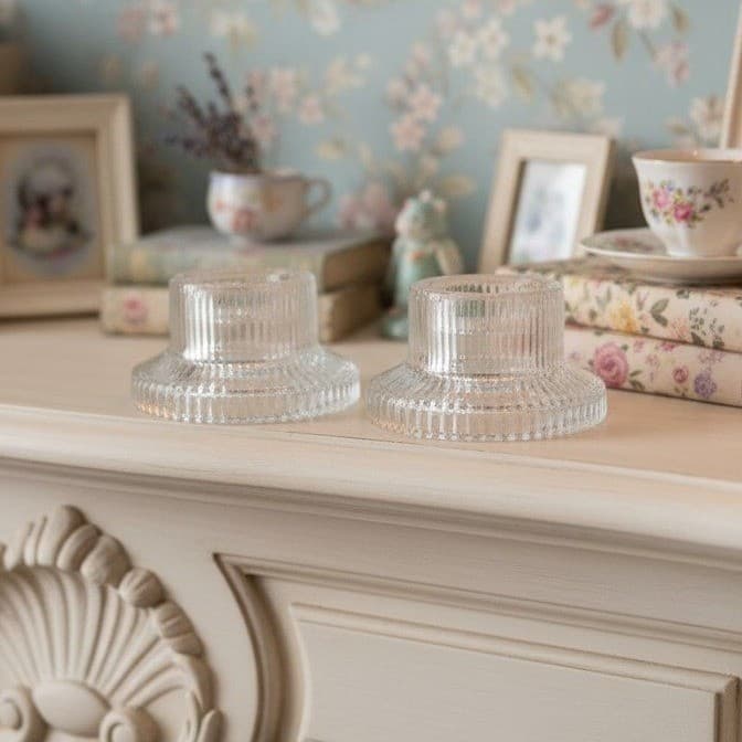Indiana Glass Candle-Lite Holders, Set of 2, Vintage Ribbed & Reversible Design
